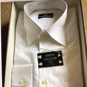 New EMILIO VISCONTI Mens100%Cotton Shirt,US Size16(EU41),White.Made in Italy.